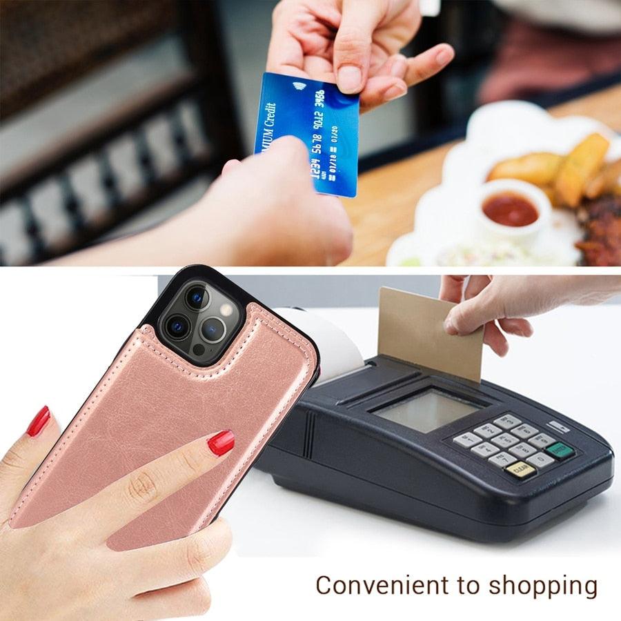 Wallet Stand Cover Flip Leather Case For iPhone 14 Pro Max 13 Pro Max 12 Pro Max 11 Pro Max Soft PU Leather Card Case With Kickstand Slim Double Magnetic Clasp Protective Cover Stevvex