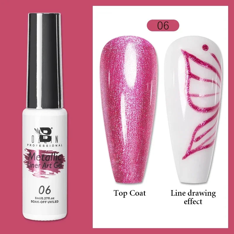 5ML Gold Silver Metallic Liner Paint Gel Polish Chrome Mirror Metal Effect Super Bright French UV LED Semi Permanent Nail Gel Lootquake LLC