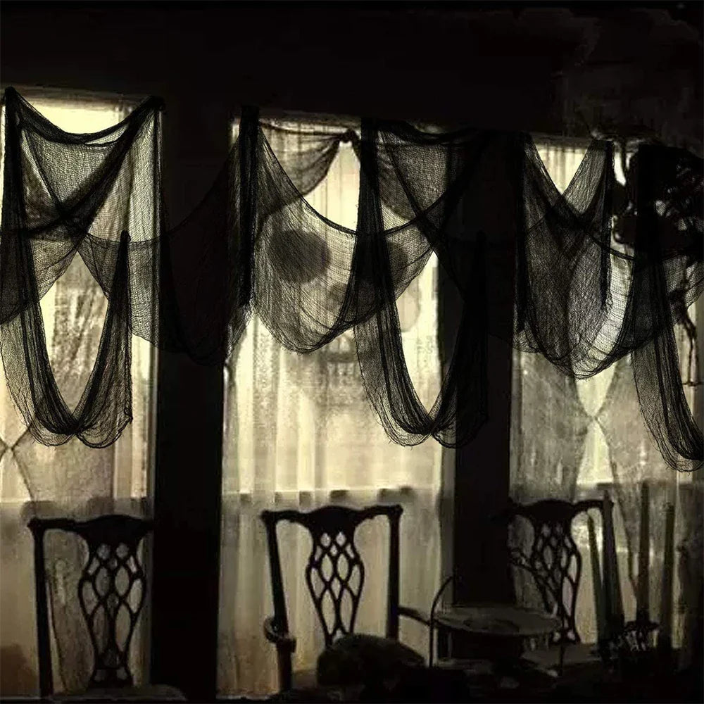 Halloween Decoration Black White Creepy Cloth Spooky Gauze Fabric Window Door Cover Scary Party Horror House Props Hallow Favors Lootquake LLC