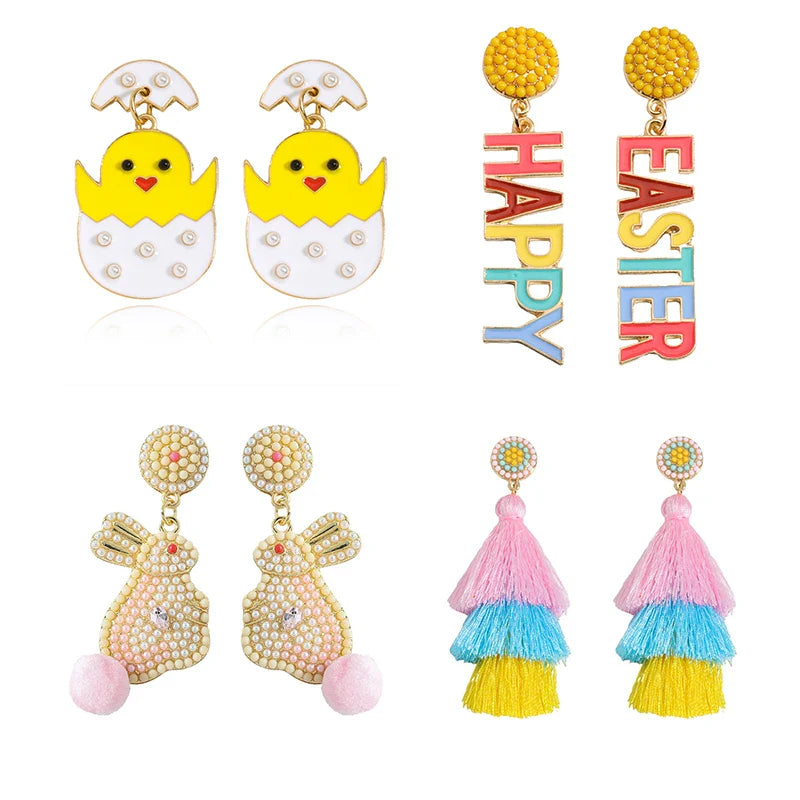 Best Lady Easter Earrings Alloy Pearls Rabbit Egg Shells Chicken Letters Tassels Various Options For You To Match Lootquake LLC