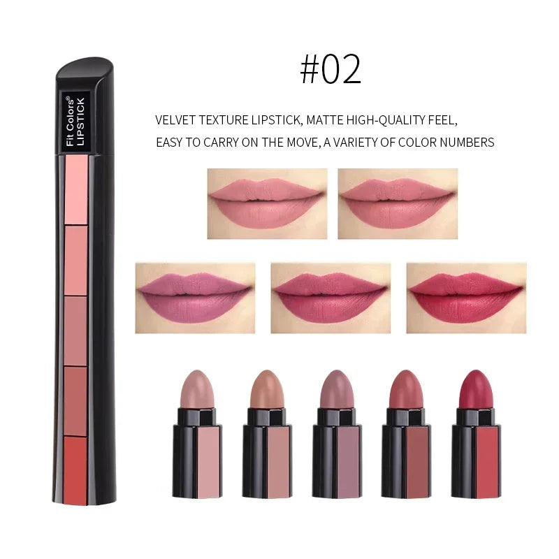 5 in 1 Lipstick Set Lightweight Matte Velvet Long Lasting Combination Lipstick Nourish Moisturizing Professional Lipliner Makeup Lootquake LLC
