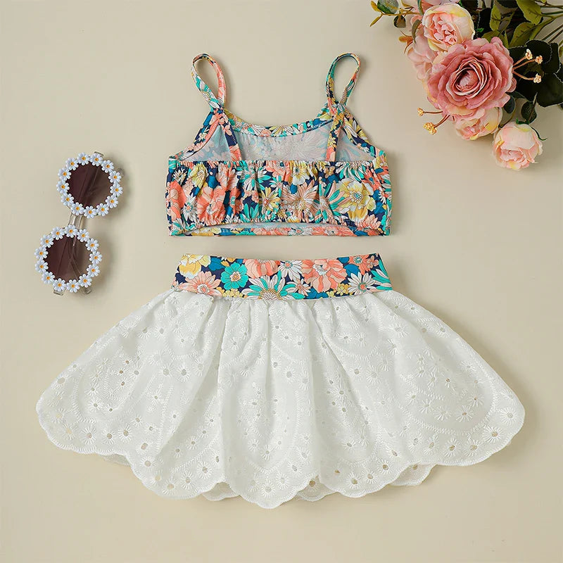 Toddler Girl Boho Chic Sleeveless Top and Denim Skirt Set with Embroidered Details and Matching Belt - 3 Piece Outfit Lootquake LLC
