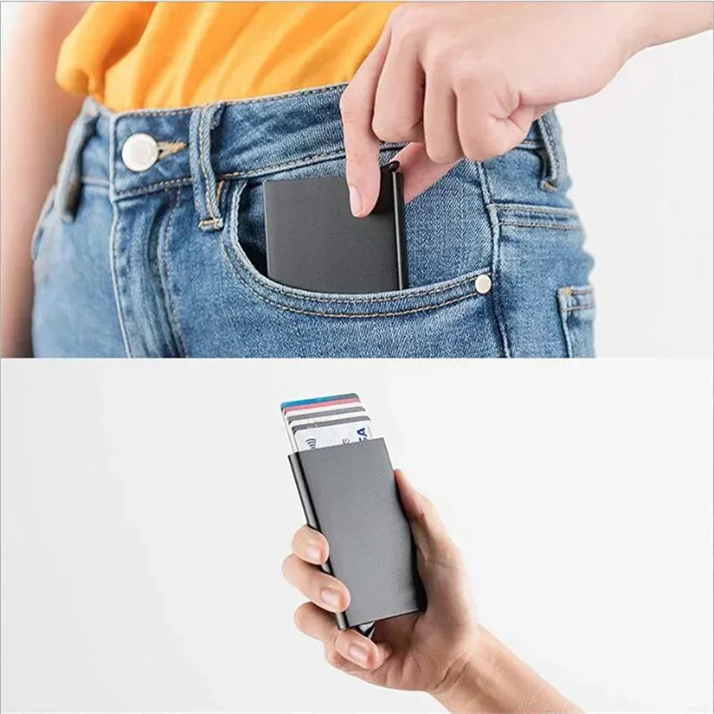 Rfid Credit Card Holder Metal Thin Slim Smart Wallet Men Women Wallets Pop Up Minimalist Small Black Purse Mini Walets for Men Lootquake LLC