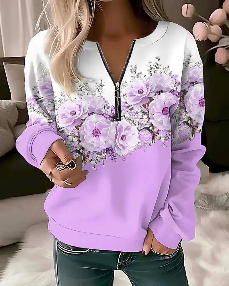 Women's Hoodies Women Fashion Floral Hoodies Flower Painting Sweatshirt Zip Up Hoodie Oversized Sudaderas Harajuku Coats Elegant Lootquake LLC