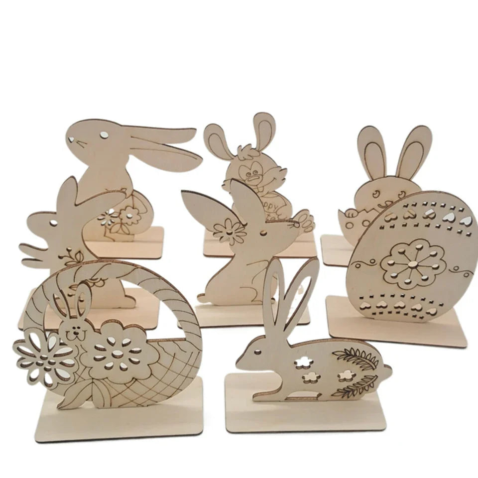 1pc Easter Wooden Egg Ornament Hollowed Rabbit Crafts For Easter Home Table Decorations Kids Handmade DIY Painting Gifts Supply Lootquake LLC