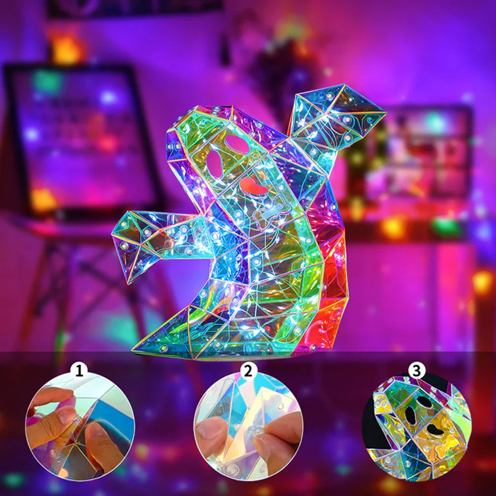 Prismatic Iridescent Ghost Halloween Decor Lights Lights-Up Ghosts Pumpkin Skull Ornament Iridescent Ghost Halloween Decorations Lootquake LLC
