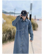 Denim Long Dress 2024 New Fashion Spring Autumn Korean Sweet Cargo LOOSE FIT Full Sleeve Girls Dress All-match