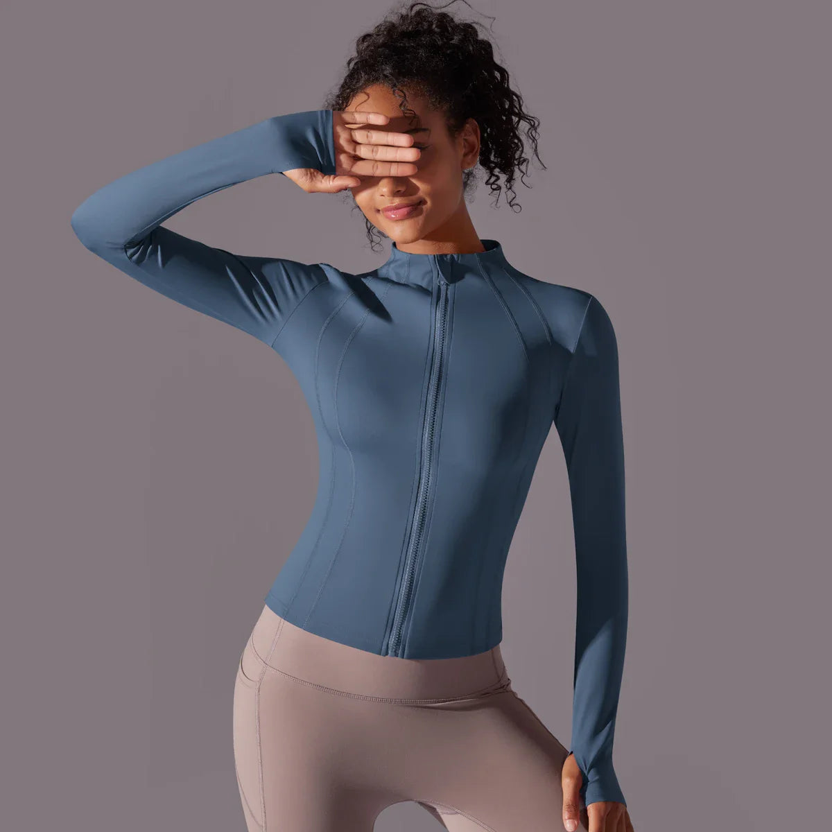 Women's Full Zip Yoga Top With Thumbholes - SJB-DIAMOND ELITES