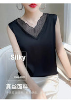 new woman clothing vest camis Tank top women's suit bottom lace lining 2024 summer new silk satin sleeveless top suspender vests