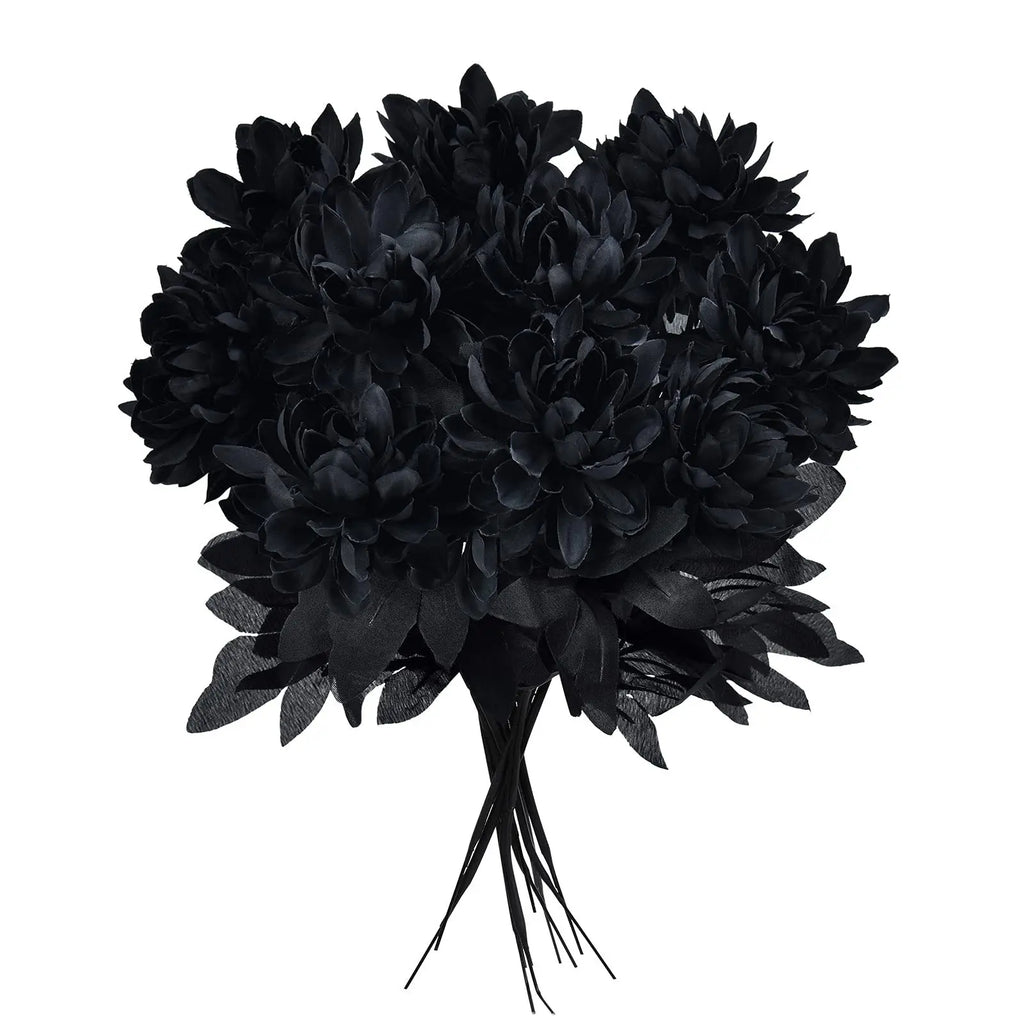Halloween Decoration Burgundry Dahlia Black Artificial Flower Branch Arrangement Materials Fake Flower Table Home Party Decor Lootquake LLC