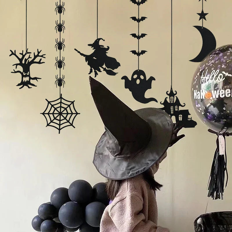 1set Halloween Decoration Banner Bunting Scary Spider Ghost Bat Hanging Garland Pull Flag Pendant For Halloween Party Home Decor Lootquake LLC