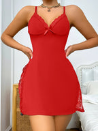 Women’s Sexy Lace Trim Side Slit Bowknot Decor Cami Sleep Dress Ladies Night Dresses Tops Girls Woman Loungewear 2024 Fashion Lootquake LLC