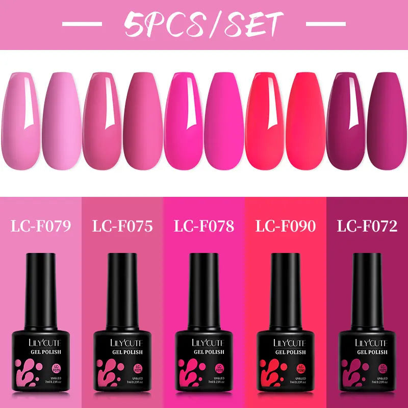 LILYCUTE 5Pcs/Set 7ML Red Brown Nail Gel DIY Nail Art Semi Permanent UV Gel Polish Long Lasting Design Manicure Kit Supplies Lootquake LLC