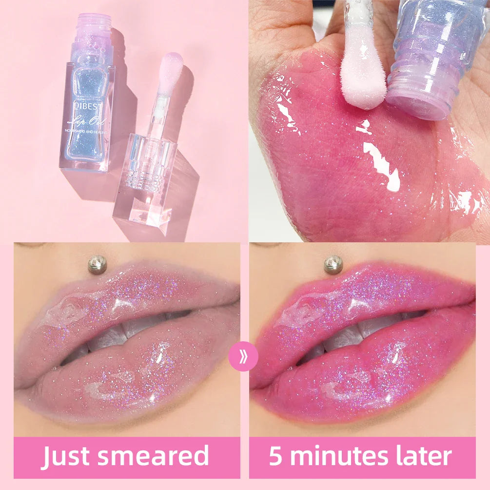QIBEST Lip Oil Magic Warm Color Changing Lipstick Balm Lip Glaze Transparent Moisturizing Lipgloss Shiny Glitter Lips Cosmetics