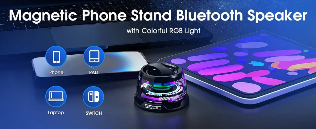 2025 New Portable Mini Bluetooth Speaker G200 RGB Lighting Magnetic Speaker BT5.3 Mini Sound Box 7 Hours Playback Phone Holder Lootquake LLC
