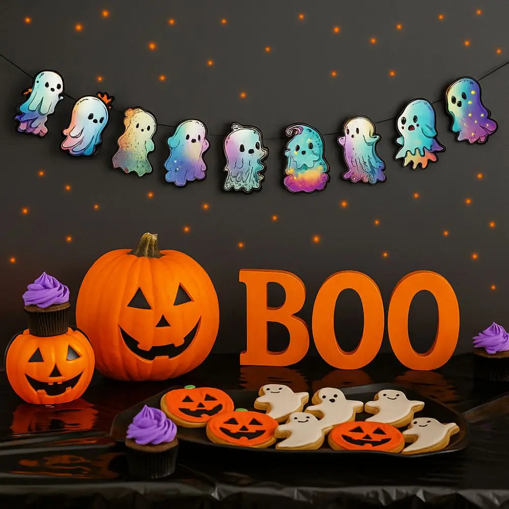 Funny Colorful Halloween Ghost Banner Paper Cute Ghost Spiral Pendant DIY Ghost Ceiling Decoration Halloween Party Decor