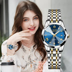 Women's Blue Sunburst Dial Two Tone Stainless Watch
