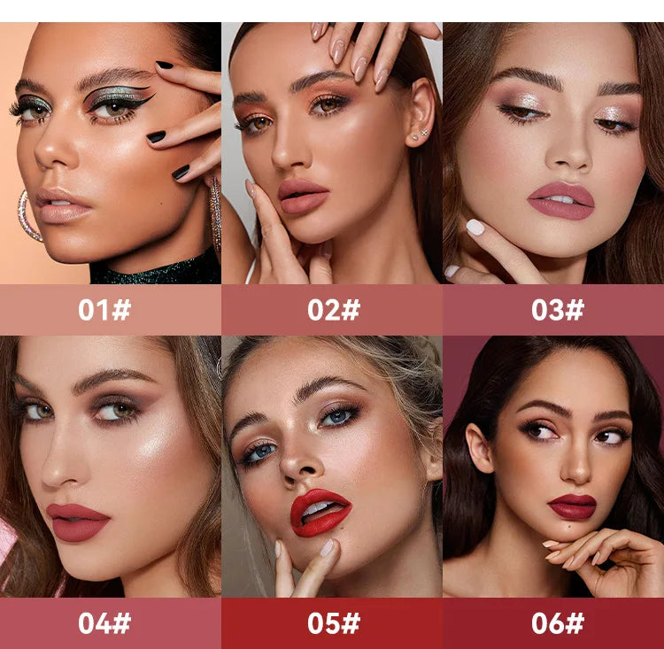 Matte Liquid Lipstick 6 Colors Long Lasting Lip Ink Lip Tint Non-stick Cup Nude Lip Gloss Waterproof Cosmetics Make Up