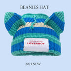2023 New Long Ear Fox Hat Skullies Beanies Women Cute Rabbit Ears Crochet Knitted Hat Men Winter Hip-hop Warm Cap Christmas Gift Pi-Mart