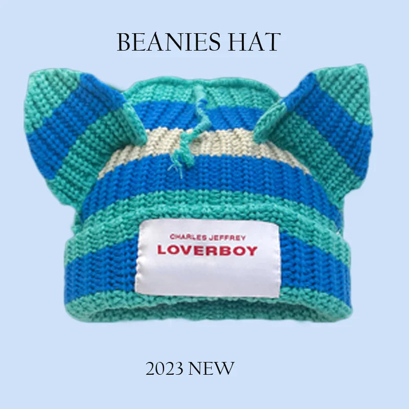 2023 New Long Ear Fox Hat Skullies Beanies Women Cute Rabbit Ears Crochet Knitted Hat Men Winter Hip-hop Warm Cap Christmas Gift Pi-Mart