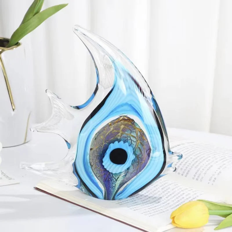 Exquisite Blue Stripe Tropical Fish Sculpture Hand-blown Glass Sculpture Home Decoration Glass Fish Home Interior Decor Craft Lootquake LLC