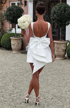 Mozision Pearl Bow Backless Sexy Mini Dress For Women Robe Fashion Zipper Sleeveless High Waist A-line Club Party Dress Elegant