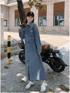 Denim Long Dress 2024 New Fashion Spring Autumn Korean Sweet Cargo LOOSE FIT Full Sleeve Girls Dress All-match