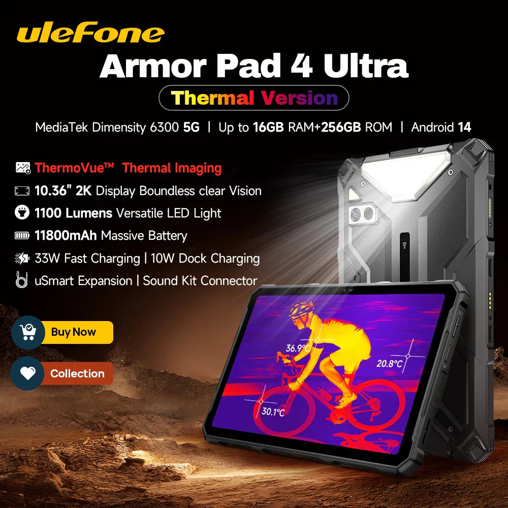 Ulefone Armor Pad 4 Ultra 5G Rugged Tablet  Thermal lmaging 10.36"2K Up to 16GB RAM 256GB ROM Android 14 11800mAh Lootquake LLC