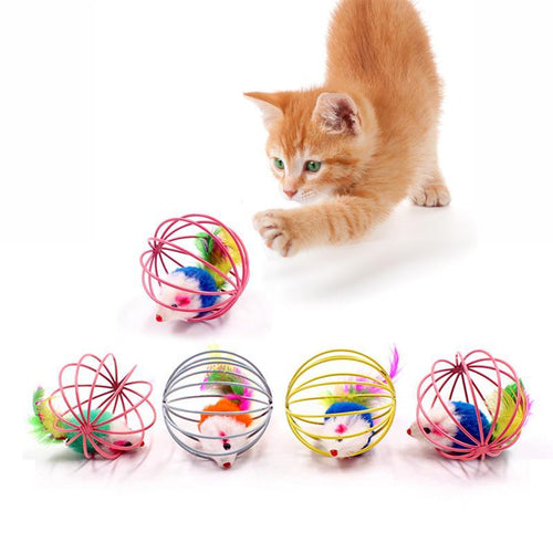 1 Pcs Cat Toy Stick Feather Wand with Bell Mouse Cage Toys Plastic Artificial Colorful Cat Teaser Toy Pet Supplies Random Color Hollow Balls with Feather Tail Kitten Chase Pounce Toy Cat Feather Toy Stevvex