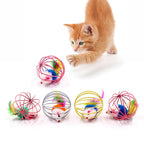 1 Pcs Cat Toy Stick Feather Wand with Bell Mouse Cage Toys Plastic Artificial Colorful Cat Teaser Toy Pet Supplies Random Color Hollow Balls with Feather Tail Kitten Chase Pounce Toy Cat Feather Toy Stevvex