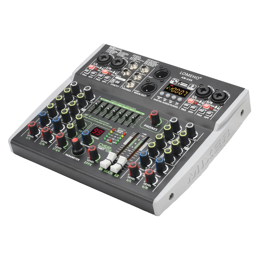 99 DSP Effects Mixing Console Podcast Mini 4/6 Channels Sound Audio Mixer Individual 48V Bluetooth USB PC Play Record AM-AX4/6 Lootquake LLC