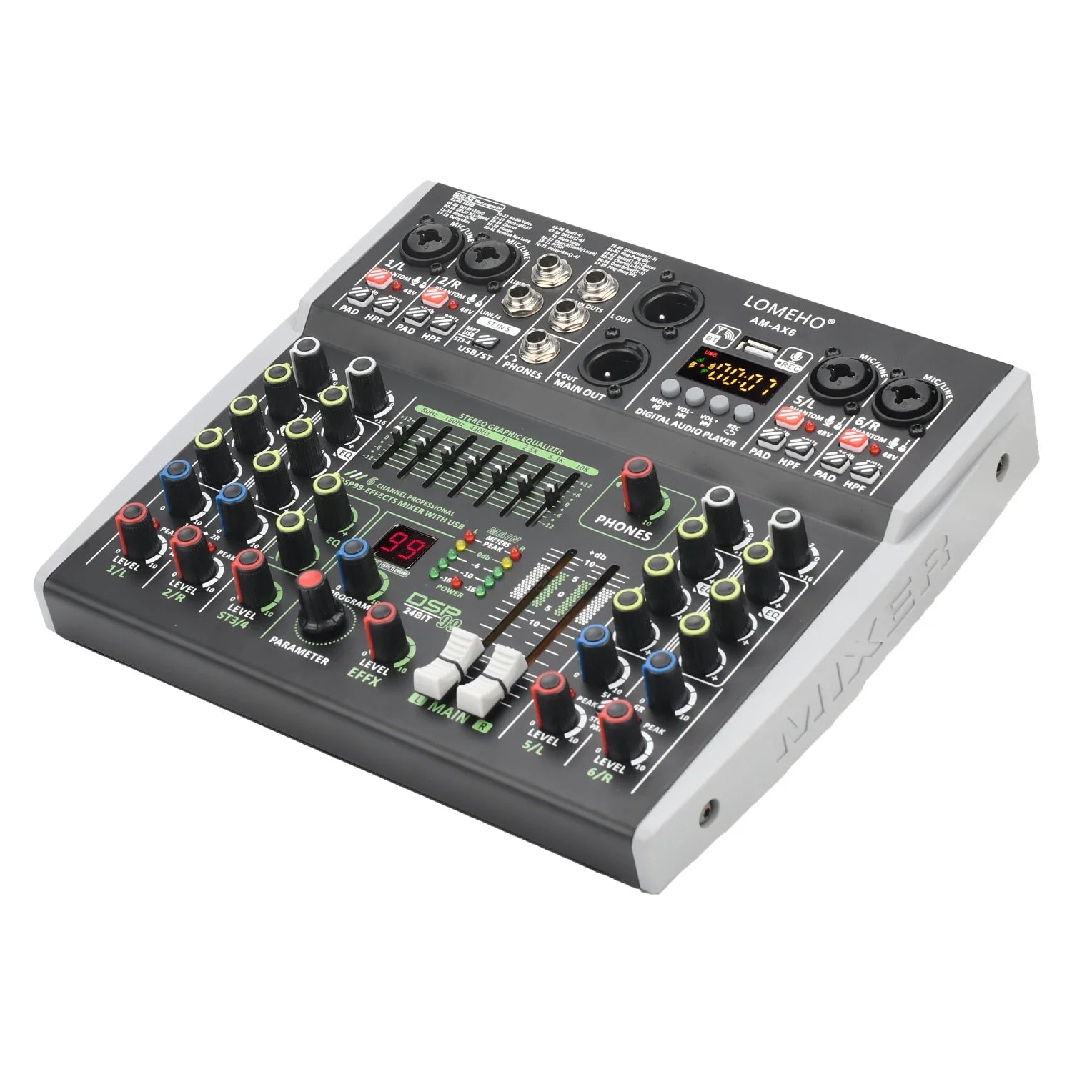 99 DSP Effects Mixing Console Podcast Mini 4/6 Channels Sound Audio Mixer Individual 48V Bluetooth USB PC Play Record AM-AX4/6 Lootquake LLC