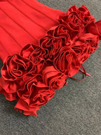 Women Red Evening Bandage Dress Hot Strapless Bodycon Flowers Hem Laced Up Mini Celebrity Birthday Party Dresses One Piece Gala