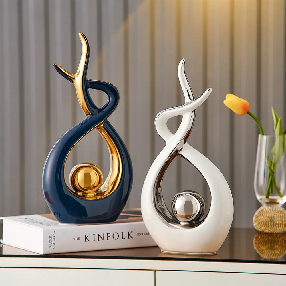 Abstract Ceramic Sculpture Golden Art Statue Modern Home Decor Accessories Living Room Desk Office Supplies Crafts Gifts