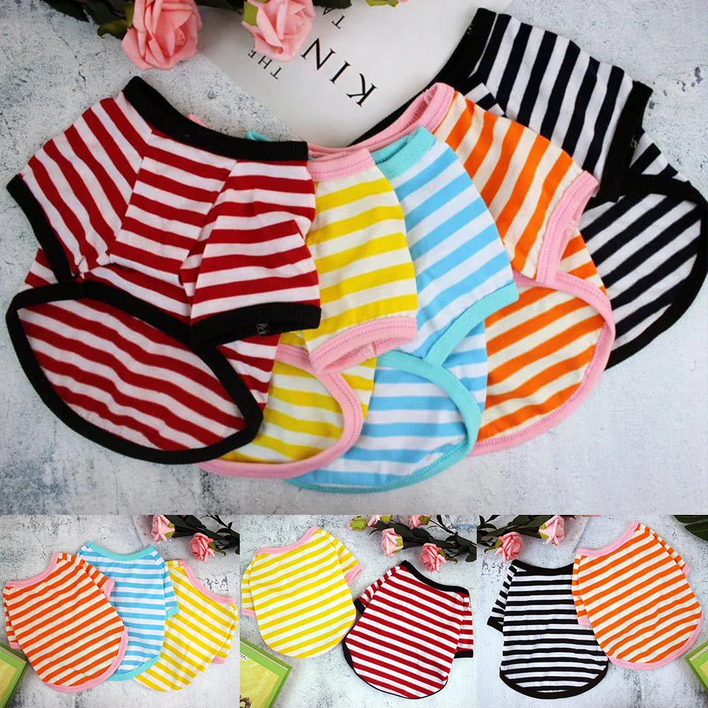 Stripe Spring Dog T-shirt Soft Small Medium Dog Puppy Clothing Shirt Vest Printed Pet Dog Puppy Vest T-shirt Dog Cloth Pi-Mart