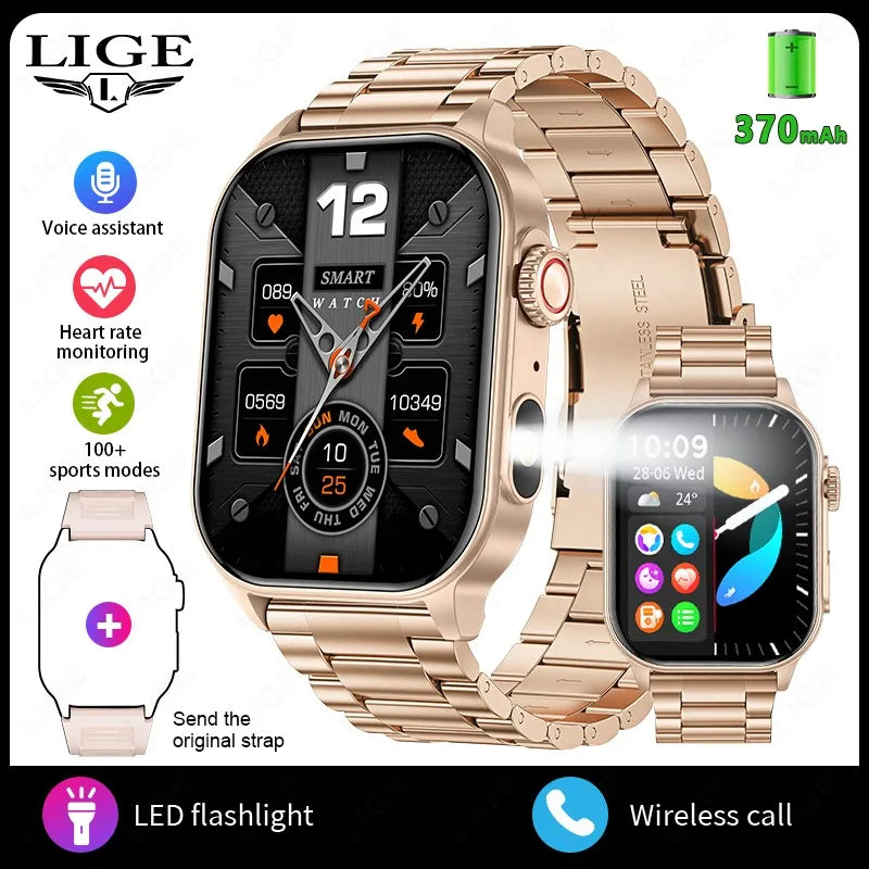 LIGE FlashSmart: 2 HD, AI, Sports & Health Tracker THRIXINE