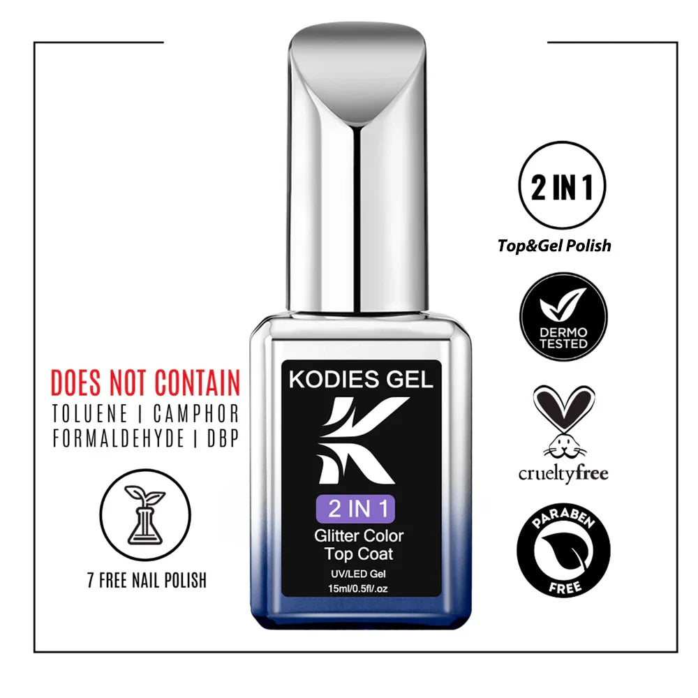 KODIES GEL Aurora Top Coat Uv Gel Nail Polish 15ml Semi Permanent Glitter Chrome Shimmer Gellak Finish Topcoat Manicure Nail Art Lootquake LLC