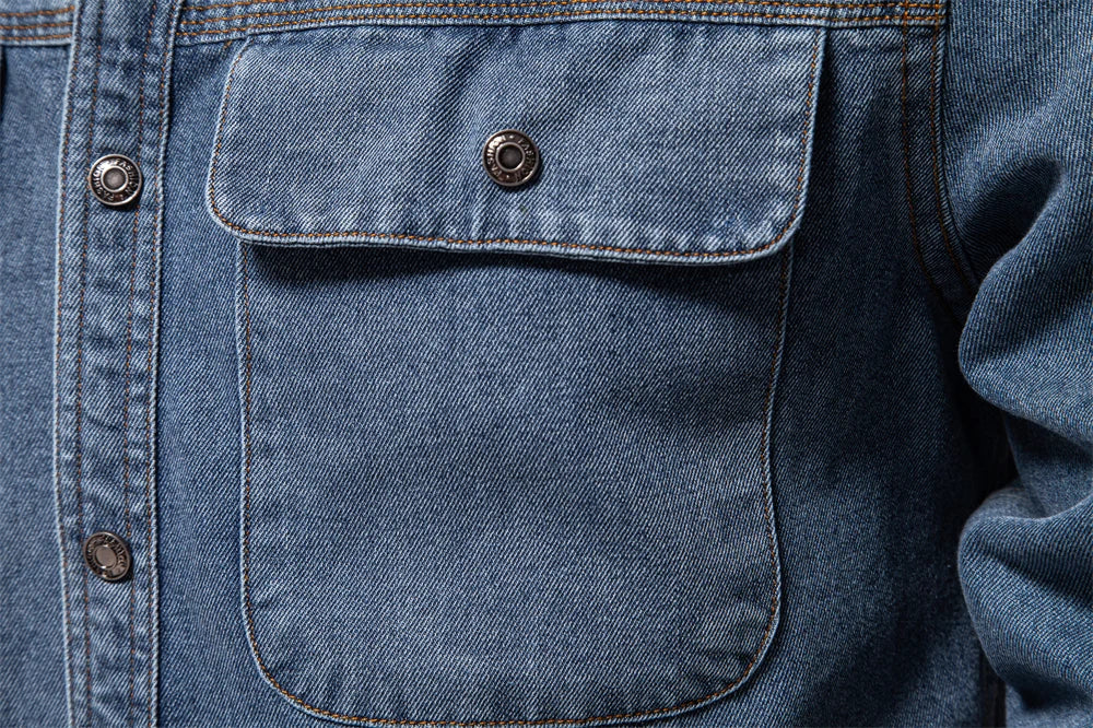 AIOPESON Brand New Mens 100% Cotton Denim Shirts Double Pocket Casual Cowboy Mens Shirts Long Sleeve Autumn Jeans Shirts for Men Lootquake LLC