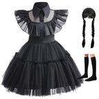 Halloween Wednesday Cosplay Costume 0-6-year-old Baby Fashion Hollow lace princess dress carnival girls black evening dress Lootquake LLC