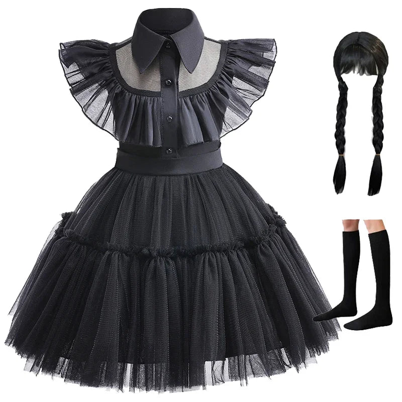Halloween Wednesday Cosplay Costume 0-6-year-old Baby Fashion Hollow lace princess dress carnival girls black evening dress Lootquake LLC