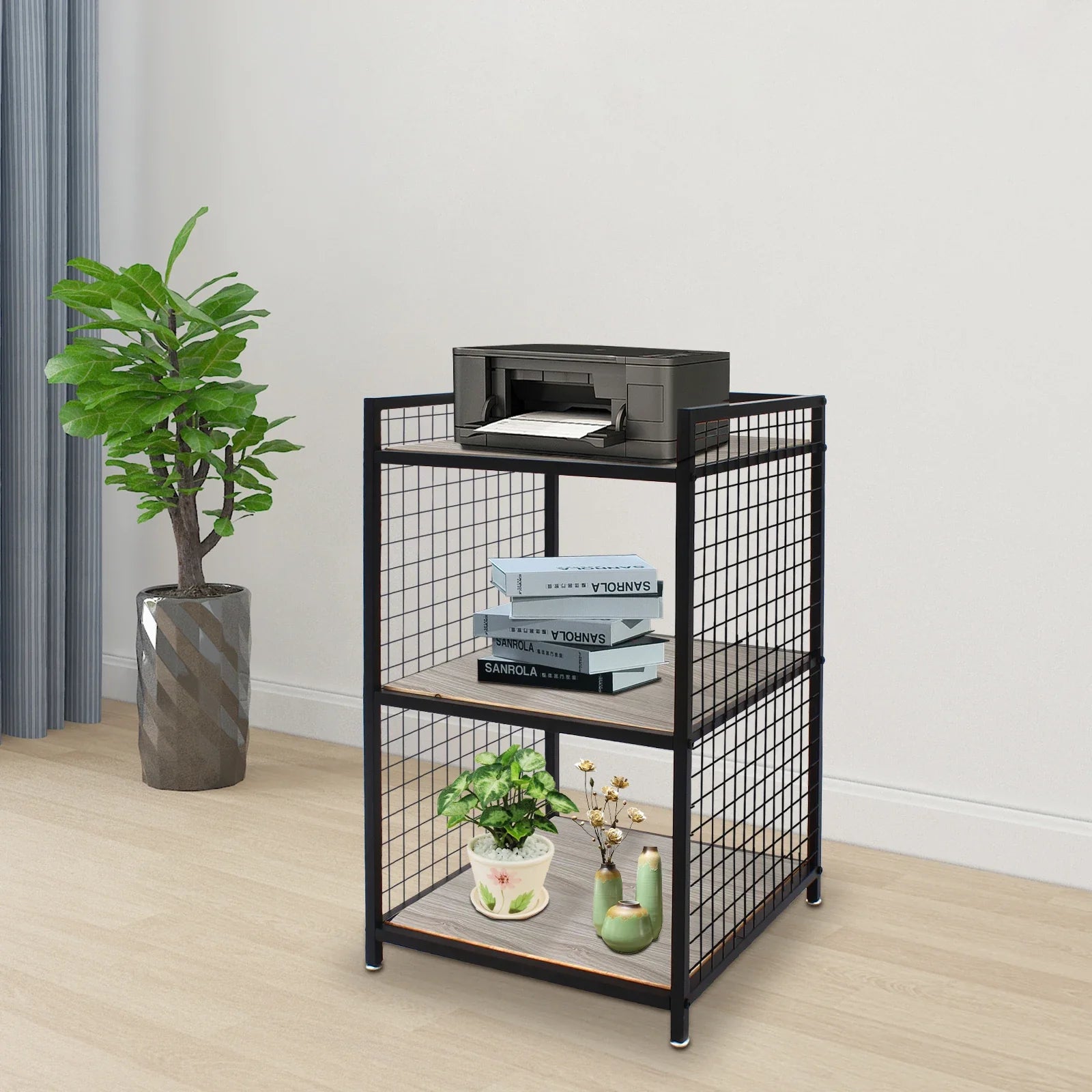 3-Tier Printer Stand Solid Wood & Iron, 44lbs Capacity, Space-Saving Design, Ideal for Office & Home Storage, Durable & Stylish Lootquake LLC