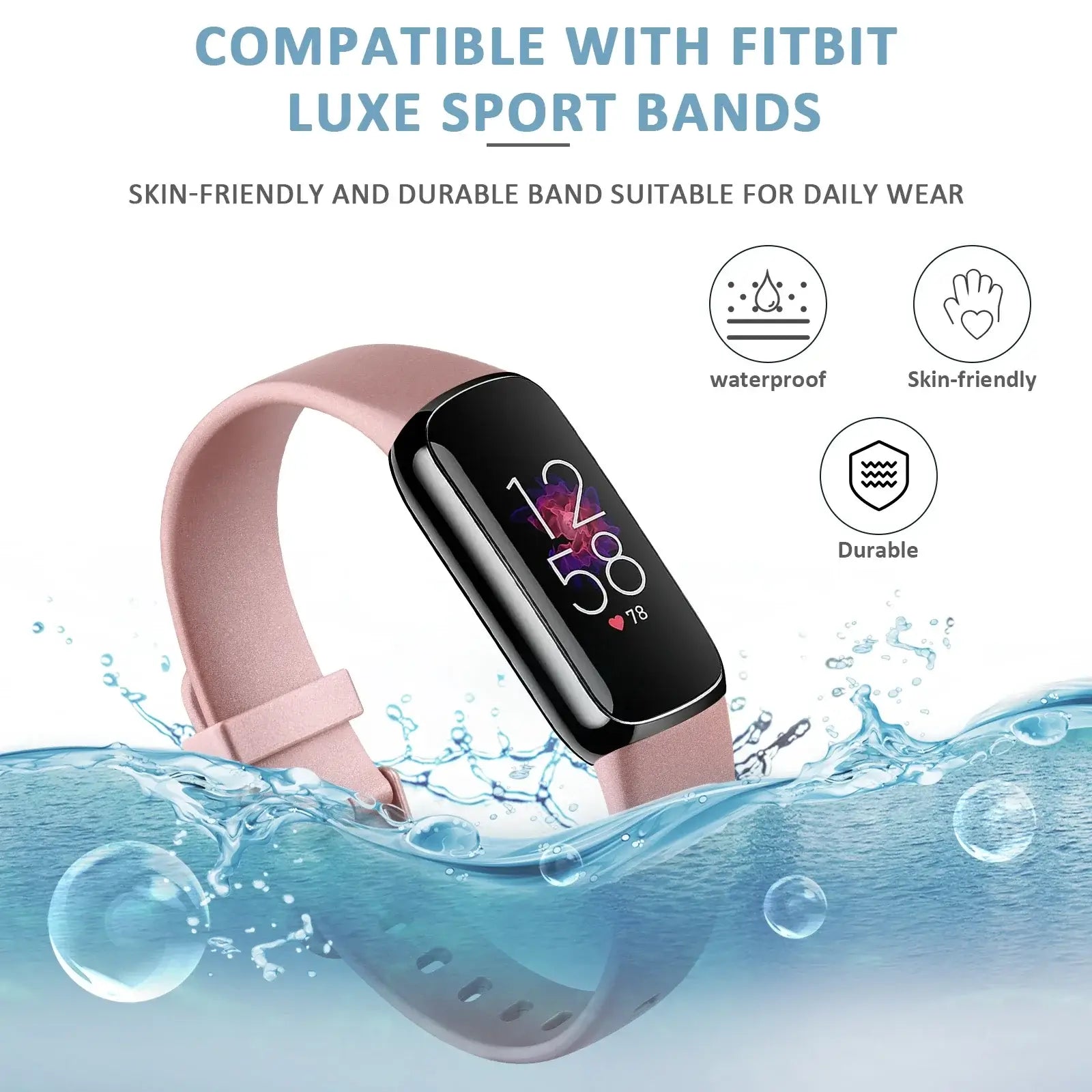 Fitbit Luxe Silicone Band - Soft Waterproof Comfortable Strap - SJB-DIAMOND ELITES