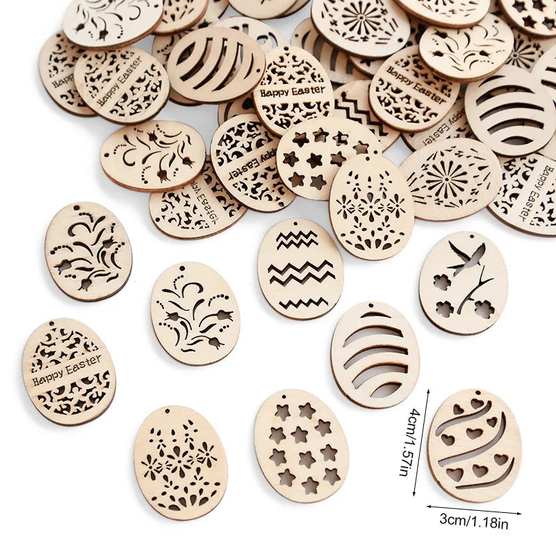 25/50Pcs Easter Eggs Wooden DIY Craft Hanging Ornaments Hollowed Wood Chips Happy Easter Party Decorations For Home Kids Gift Lootquake LLC