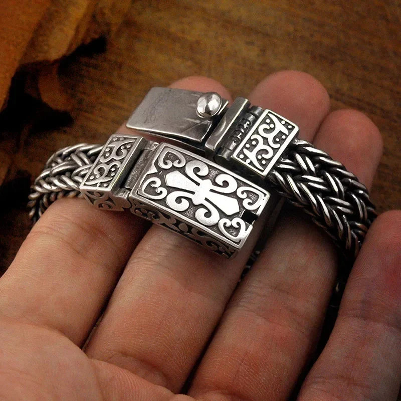 Powerful S925 pure silver vintage pattern woven bracelet, suitable for both men and women, fashionable jewelry gift for everyone Pi-Mart