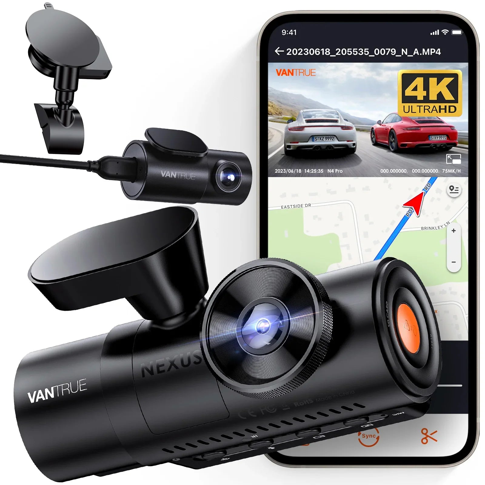 Vantrue N4Pro Dashcam 4K Wi-Fi 3-Channel Dashcam Voice Control IMX678 Night Vision HDR GPS Cam 24h Packing Mode Camera for Car Lootquake LLC