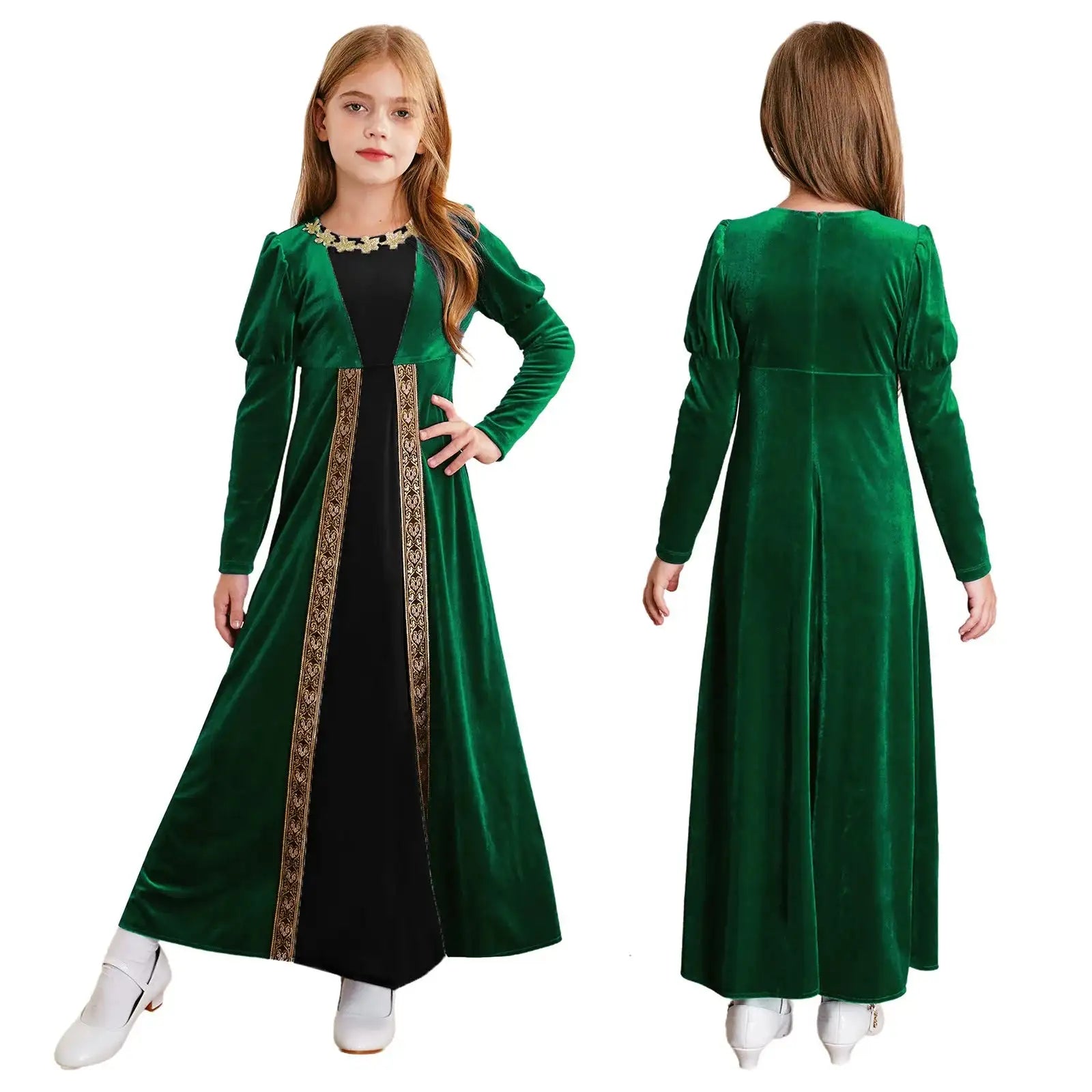 Girls Velvet Medieval Princess Dress Long Sleeve Renaissance Retro Robe Ancient Roman Long Dress for Halloween Carnival Party