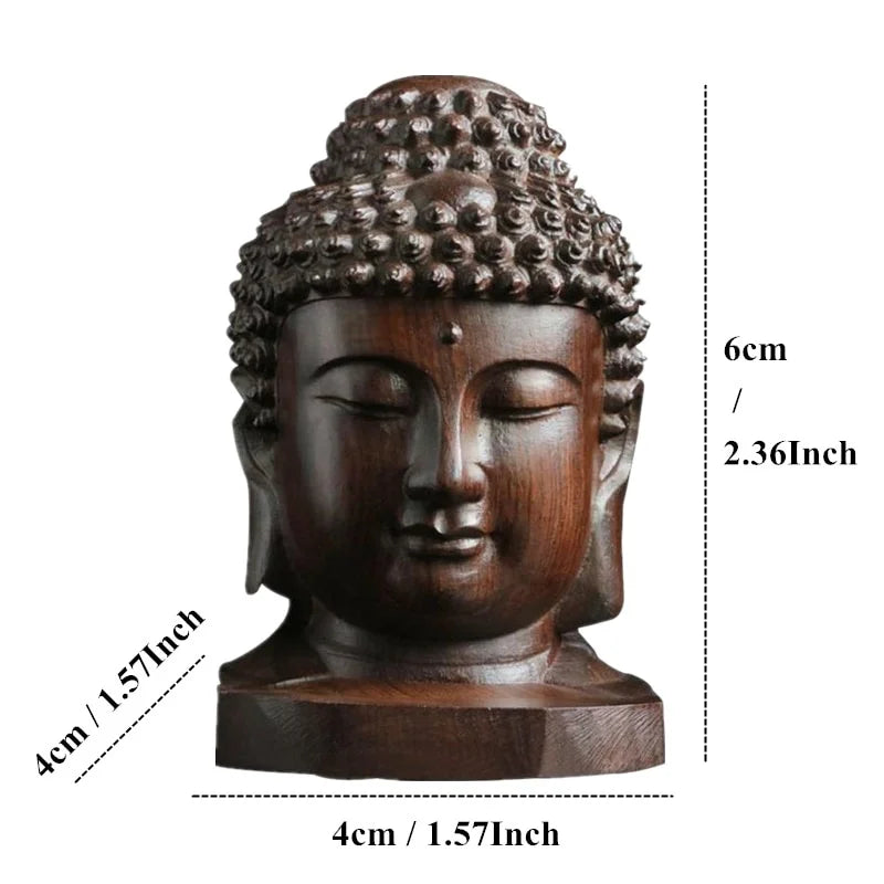 2.36'' Wood Sakyamuni Statue 6cm Wooden Buddha  Creative Tathagata Figurines Mahogany India  Head Crafts Car Decor