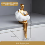 Sitting ballet girl art Golden sculpture Sitting posture ornament home accessories Statuettes Figurines office decor Statues Lootquake LLC