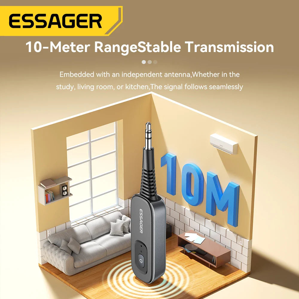 Essager Bluetooth 5.1 Audio Receiver Transmitter 3.5MM 3.5 AUX With Mic Stereo Music Wireless Adapter For  PC TV Car Speakers Lootquake LLC