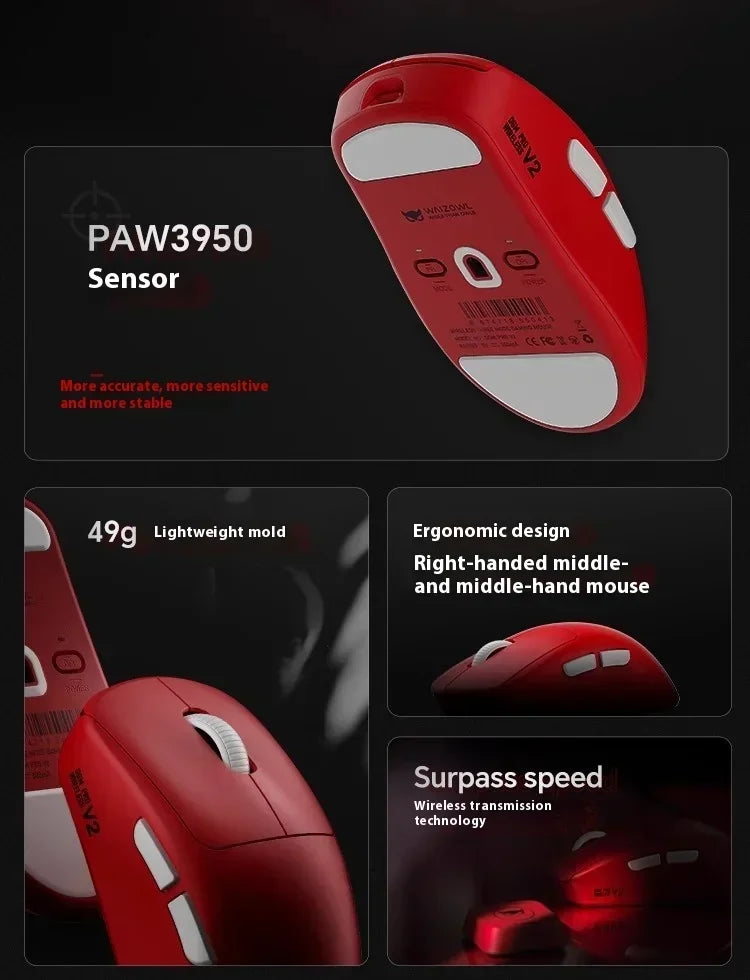 Waizowl OGM Pro V2 Hades Gaming Mouse Customize Wireless Three-Mode Paw3950 30000dpi Lightweight Gaming Mouse E-sports Ergonomic Lootquake LLC
